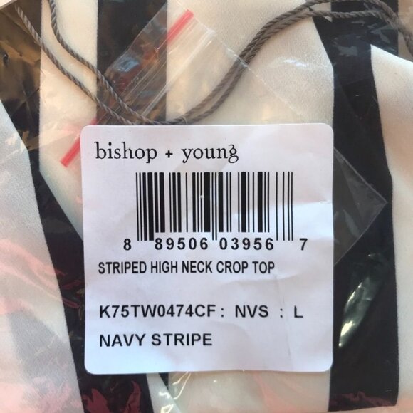 Bishop + Young Striped High Neck Top in Navy Stripe - Size L - NWT - Picture 7 of 7